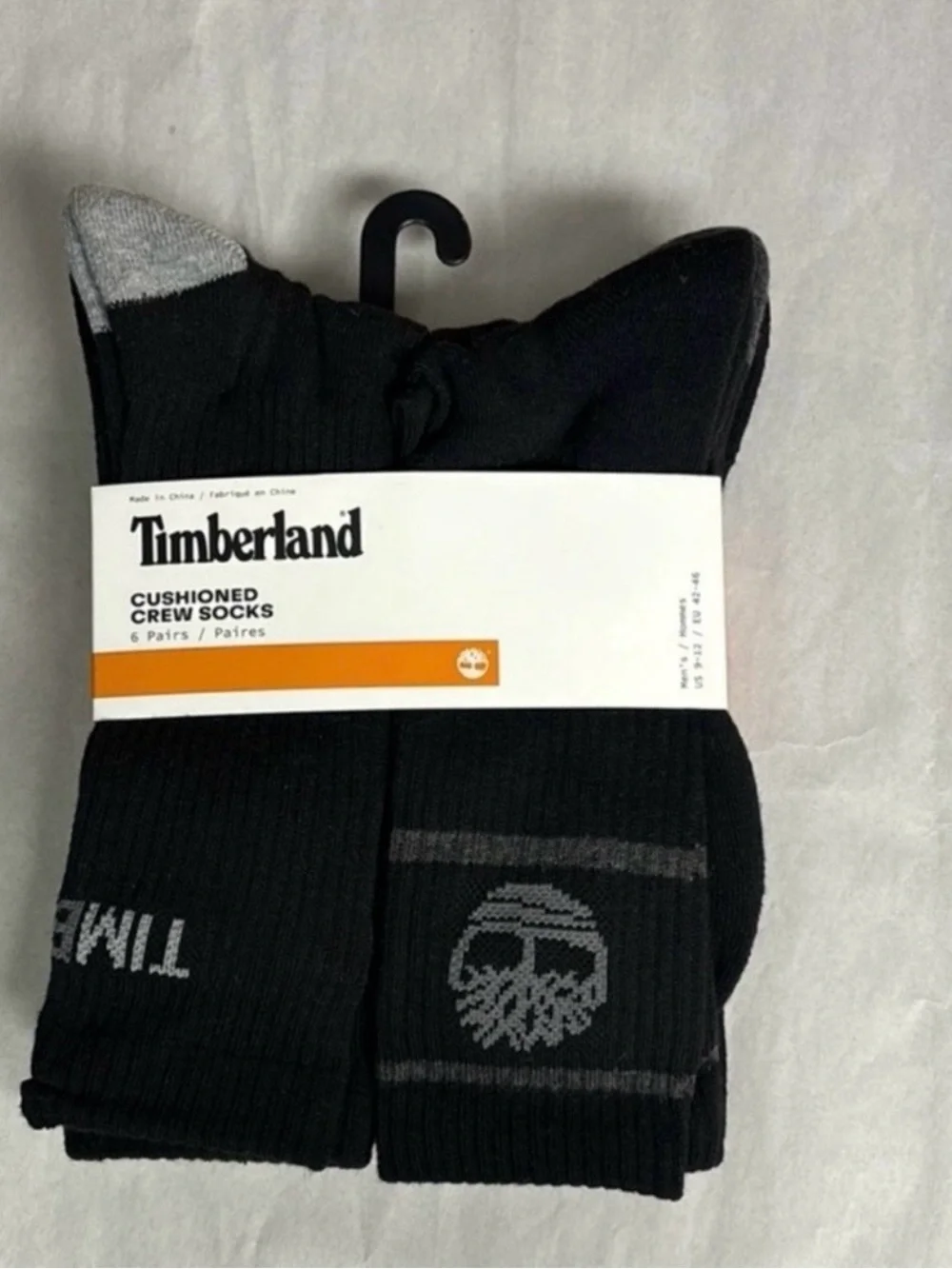 New Timberland Socks 6 Pair Men’s Black Cushioned Crew Casual Activewear Socks
